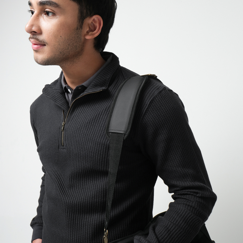 Sweater Pria Halfzip / Waffle Half zip - Spencer Black - Image 4