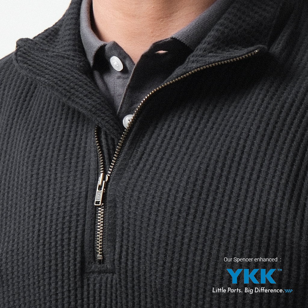 Sweater Pria Halfzip / Waffle Half zip - Spencer Black - Image 3