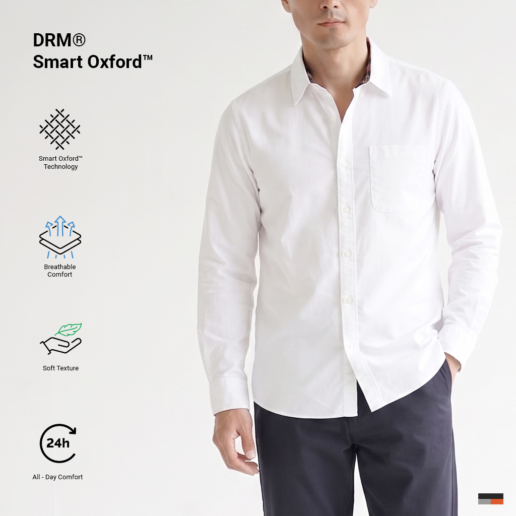 Smart Oxford Kemeja Panjang Pria - White - Image 3